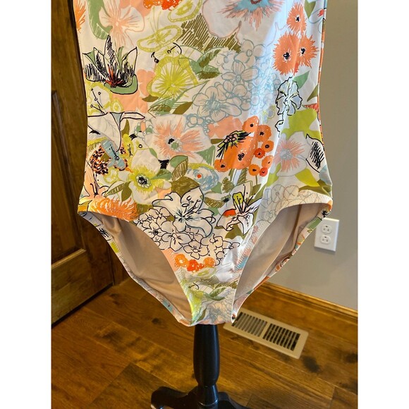 J. Crew One Piece Swimsuit Sz 6 Peach Green Floral Strapless r w/ Strap J.Crew - Picture 3 of 12